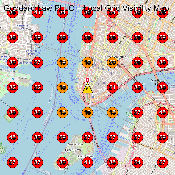 Goddard Law PLLC GeoGrid visibility map for Labor Relations Attorney in New York